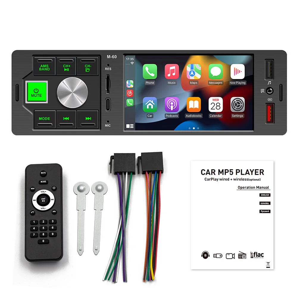 

FM60 Single Din Car Stereo Radio Compatible for Ios Car Interaction System/Android Auto 4.1" Screen Supports Quick Charging