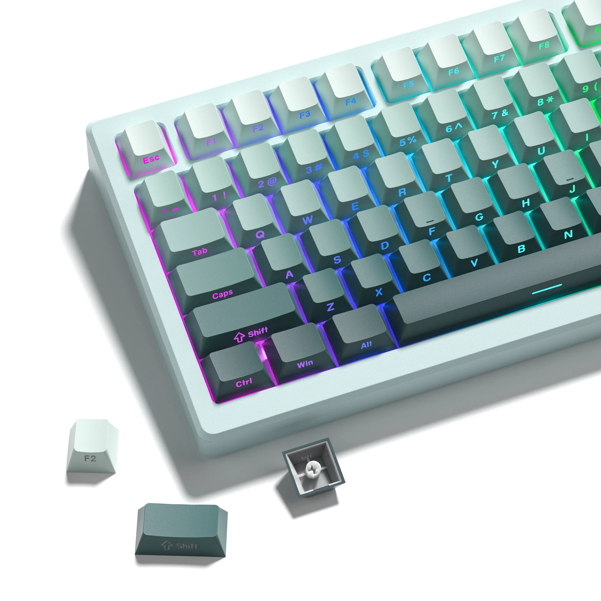 136 Key Sea Green Side Print PBT Keycap Double Shot Shine Through Backlit keycap For Gateron Cherry MX Gamer Mechanical Keyboard