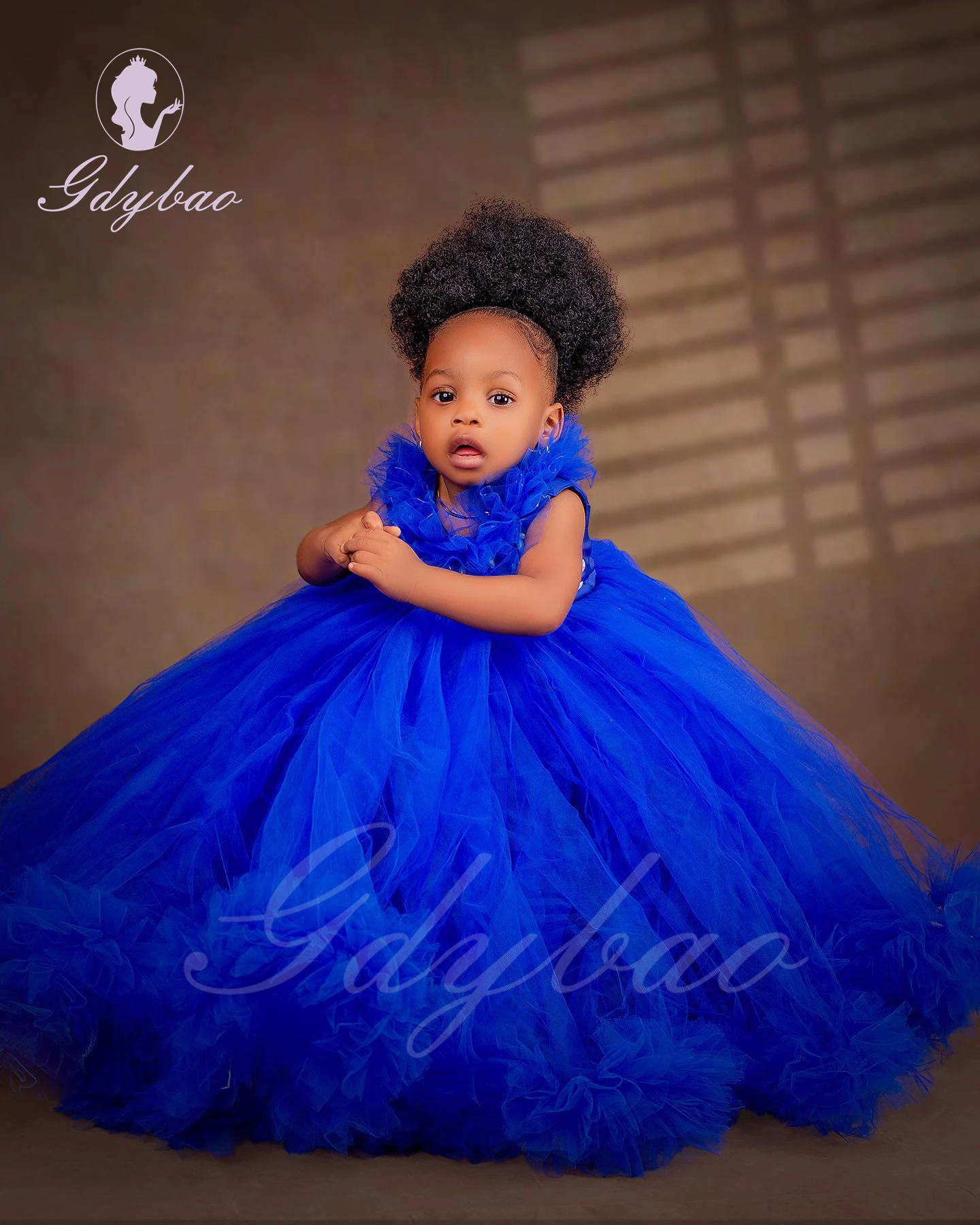 Royal Blue Flower Girl Dress For Wedding Pleated Tulle Sleeveless Puffy Baby Kids Birthday Party Ball First Communion Gowns