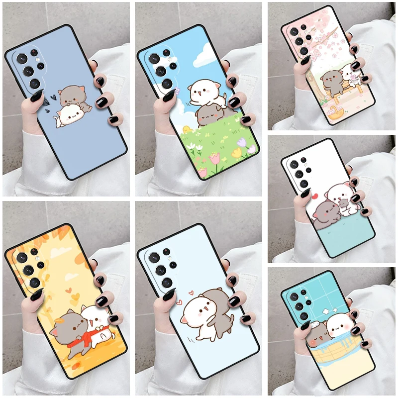 حافظة لهاتف سامسونج جالاكسي S24 S25 S23 S21fe S22 Ultra Plus Note 10 20 غطاء Mochi Peach Cat #1