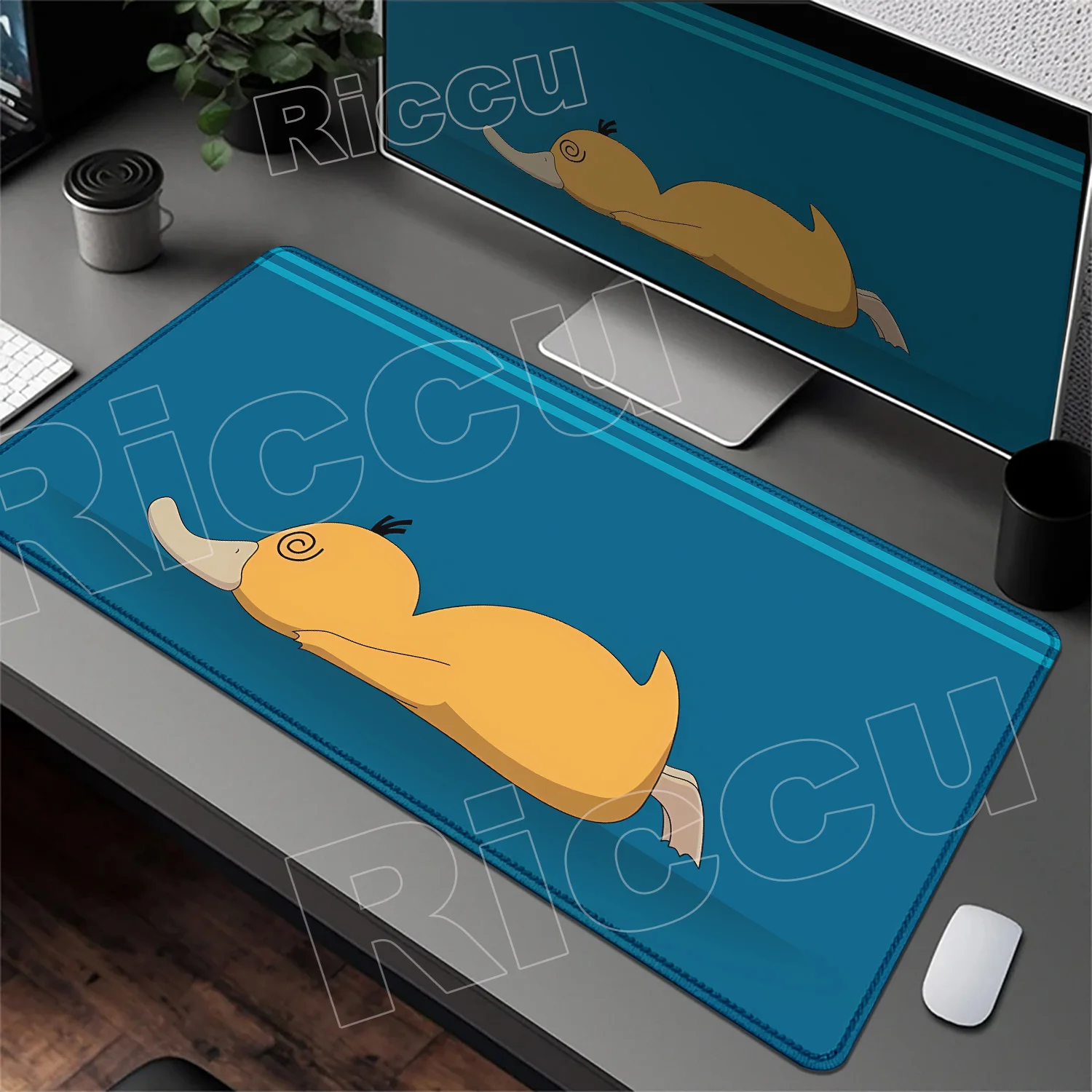 2026 New Cute Psyduck Gaming Rubber Mouse Pad PC Large Size Gamer Keyboard Pokemon Desktop Pad Mouse Mat 900x400mm XXL Table Mat