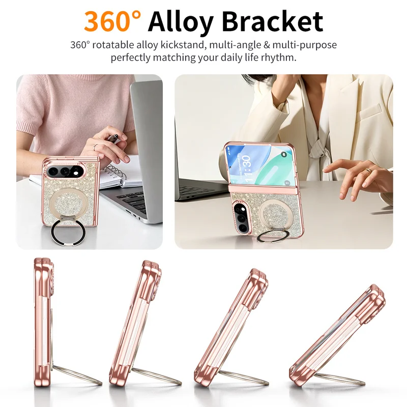 Starlight Light Luxury Glitter Case For iPhone Ultra Fold 5G  Vacuum-plated Metal Bracket Glass Protective Cover view 5