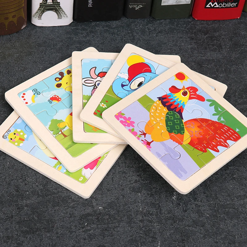 

Montessori 3D Wooden Puzzles; 9-Piece Educational Game Set, Featuring Cartoon Animals & Vehicles