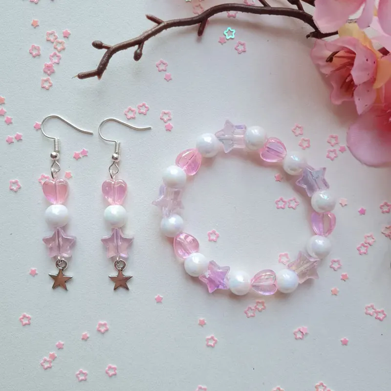 Kawaii cute pastel pink earrings pastel trendy boho earrings