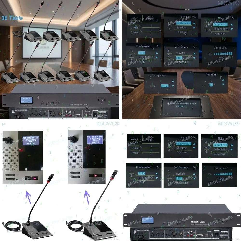 Sistema de Micrófono Digital con Cable para Conferencias MiCWL 36 con Altavoz Integrado, 1 Micrófono Principal y 35 Unidades de Delegado