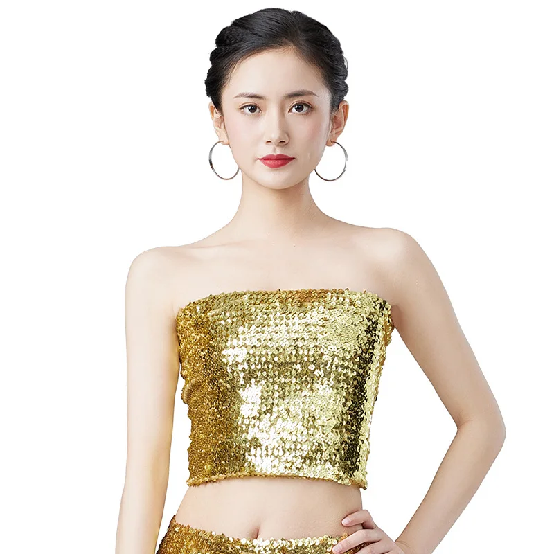 Halloween costumes, sequin tops, DS performance wear, stage wear, sequin inner layers, adult strapless high-elastic chest wraps
