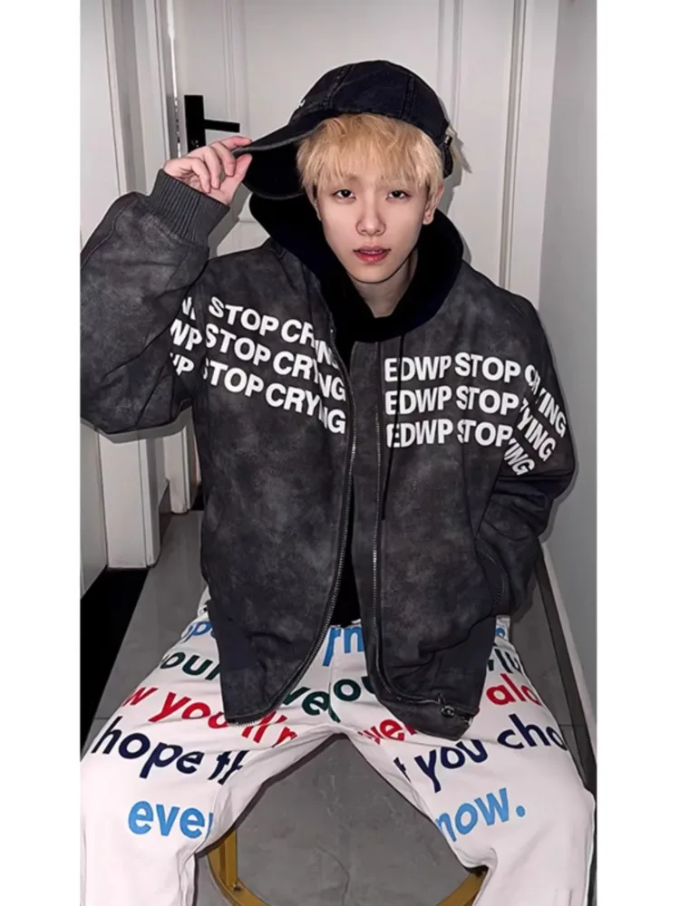 

Cleanfit модный бейсбольный джет из искусственной кожи, мужской весенний топ с буквенным принтом High Street, свободный крой, против морщин, длинный све