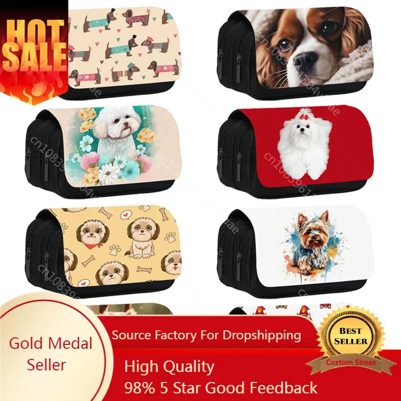 

Cute Dog Pencil Case Bichon Frise Beagle Boston Terrier Dog Makeup Bag Cavalier King Charles Spaniel Dog Pencil Box Cosmetic Bag