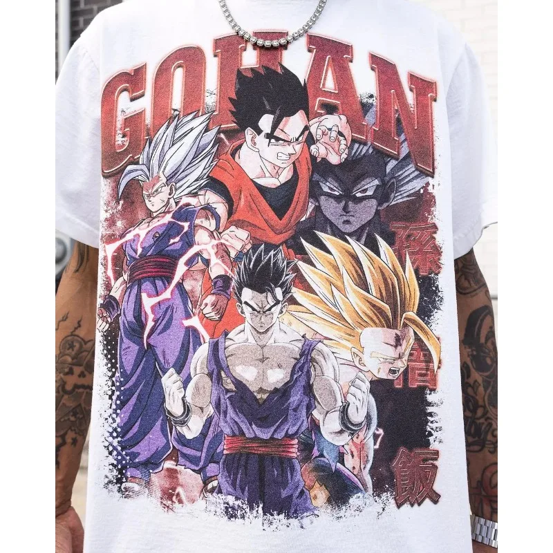 Camisetas de verano para hombre, ropa gráfica de Anime japonés DRAGON BALL Gohan, ropa informal Harajuku Y2K de gran tamaño de algodón puro Mlae DBZ