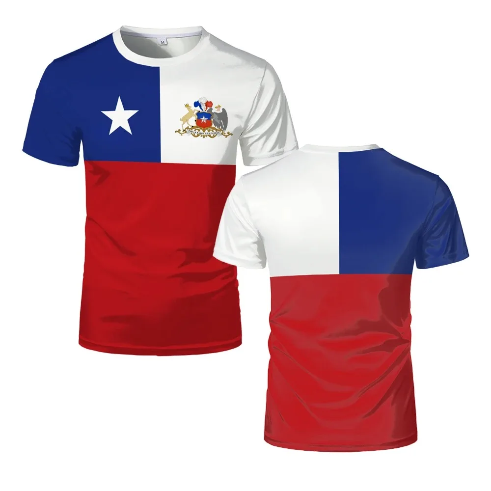 Camiseta de Hombre con Emblema de Chile Impresa en 3D, Diseño de Bandera Elegante, Informal, Holgada, de Secado Rápido, para Fitness, Entrenamiento, Deportes al Aire Libre, Running