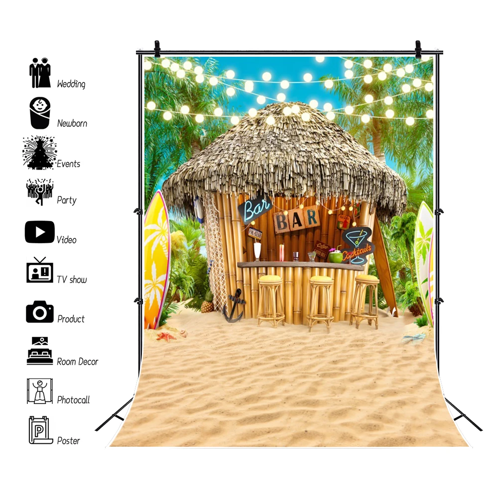 Laeacco Summer Tropical Seaside Beach Photo Backdrop Dusk Sand Castle Toy Kid Newborn Portrait Customized Photography Background