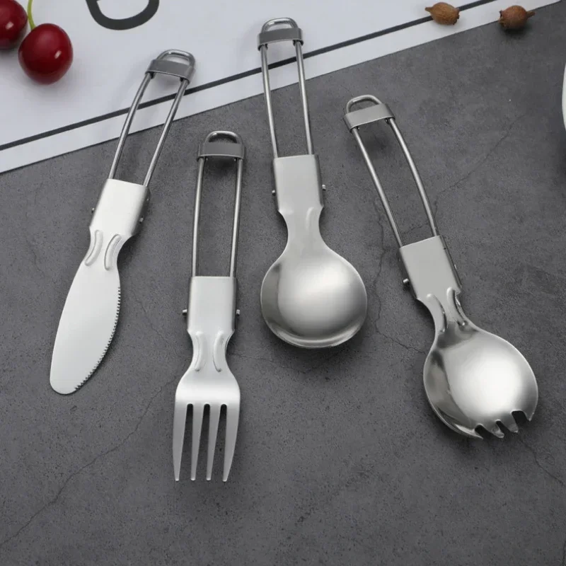 Stainless Steel Folding Spoon Folding Tableware Knife Salad Spoon with Fork Folding Spoon Outdoor Portable Set