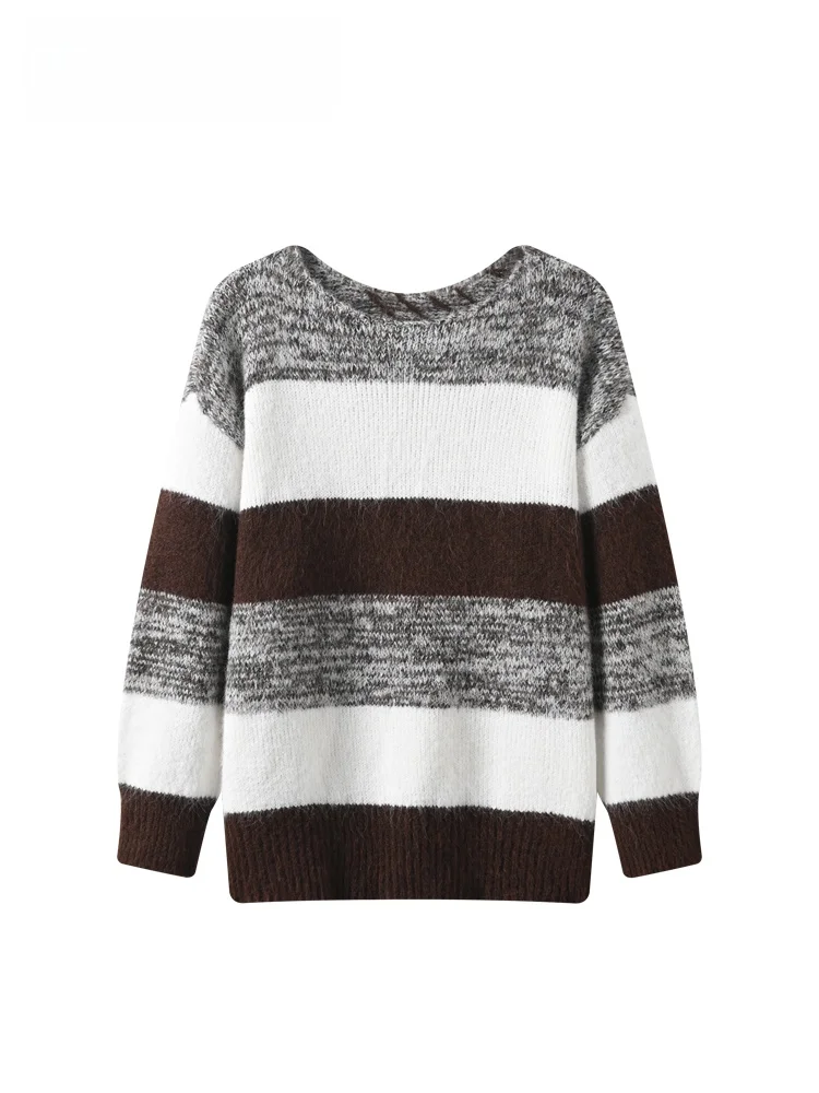 

plus Size Women's Knitwear Long Sve round Ne Striped Patchwork Faionable Sweater Korean Sle Polyester Fiber Winter Wear