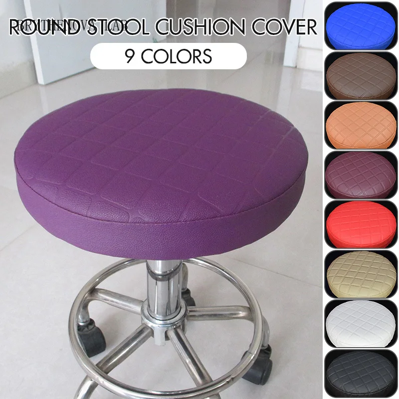 Housse de chaise ronde en cuir PU épais et élastique, housse de tabouret de bar imperméable, petite housse de coussin de siège rond