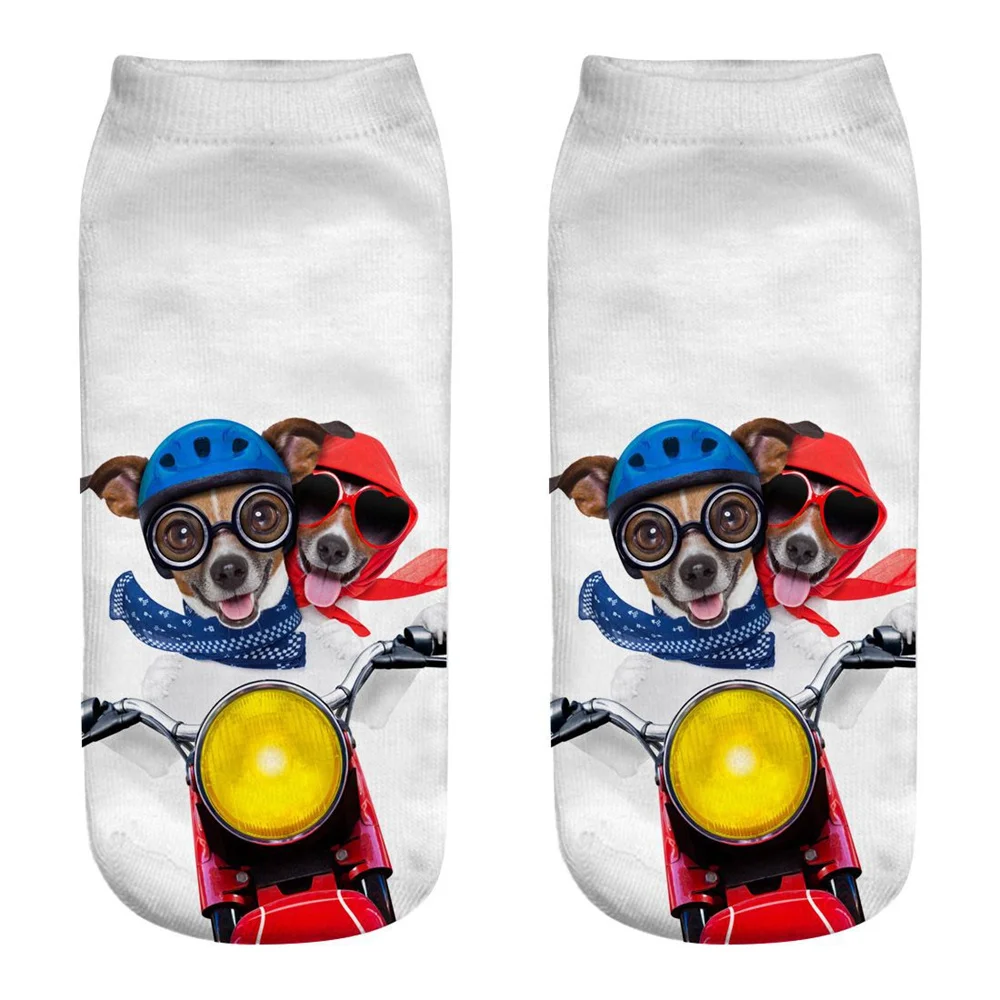 1 Pair New 3D Printed Cool Funny Cosplay Happy Dog Short Socks Casro Shepherd Bulldog Chihuahua Shiba Inu Pomeranian Poodle