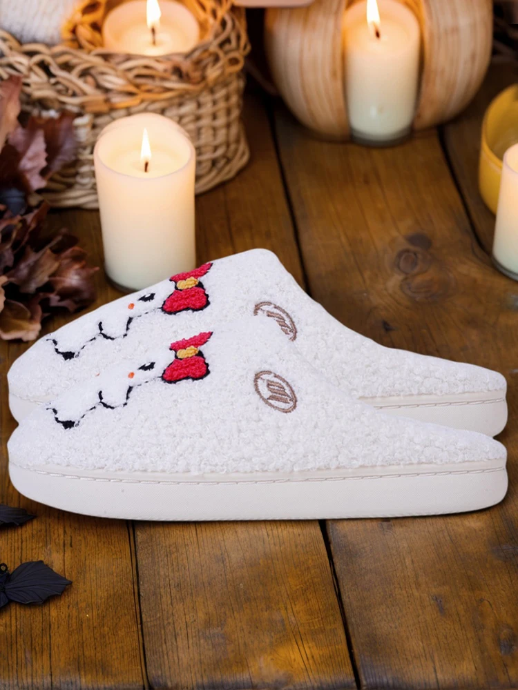 Sandal Rumah Boneka Hantu Lucu, Sandal Rumah Berbulu Lembut, Sandal Bulu Halus Nyaman, Sandal Hantu Halloween untuk Kamar Tidur Dalam Ruangan