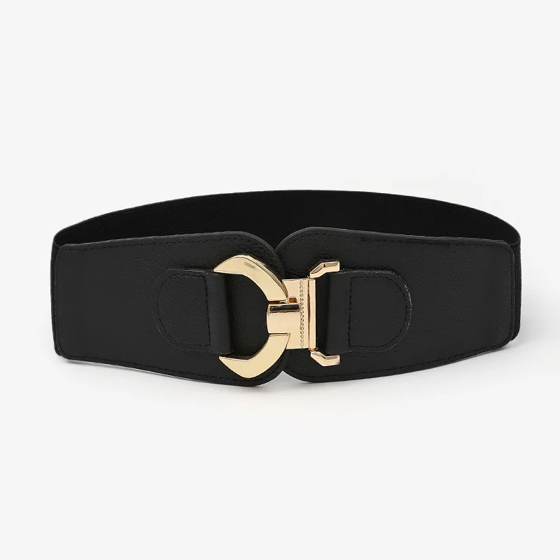 Cintura da donna nera elastica con fibbia a fiore retrò occidentale Cintura da donna alla moda Cappotto maglione Fascia da smoking per donna