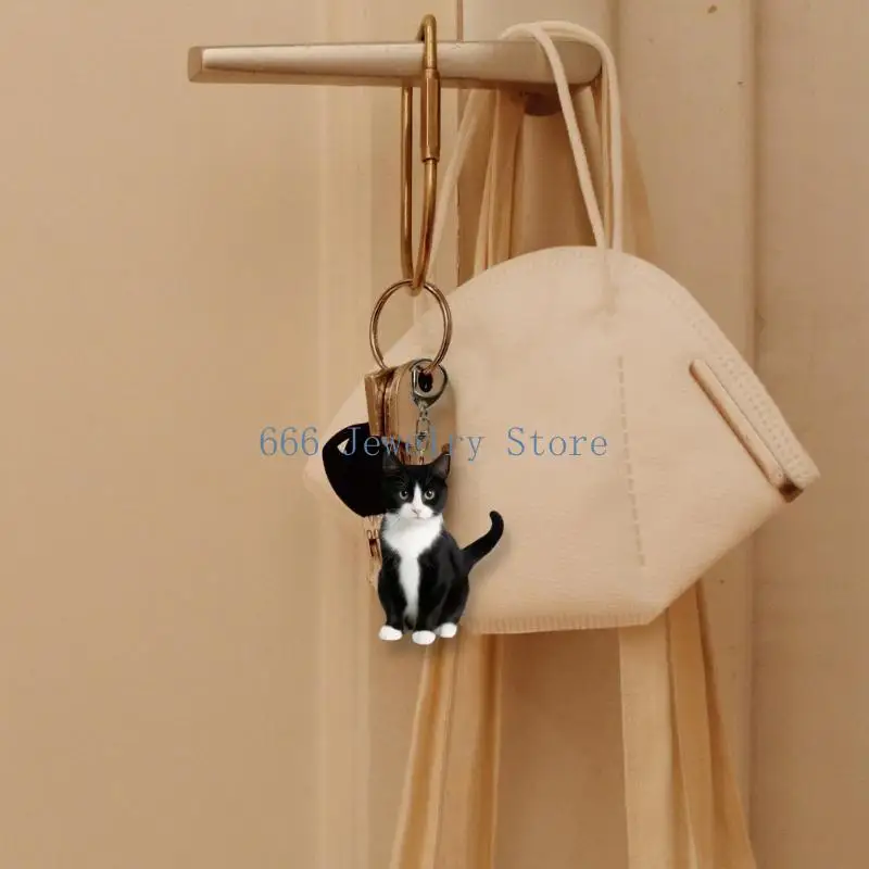 F2TD Set of 4 Elegant Keychain Keyring Bag Charm Keychain Set Portable Accessory Acrylic Texture for Animal Lover