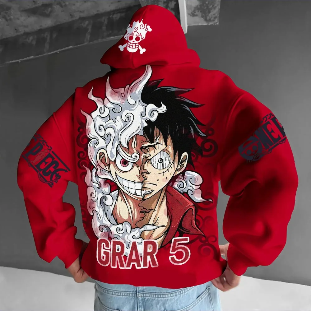 Sweater Hoodie Pria ONE PIECE Monkey D. Luffy Anime Jepang Musim Semi dan Musim Gugur Anak Laki-laki Lengan Panjang Y2K Paket Orang Tua-Anak