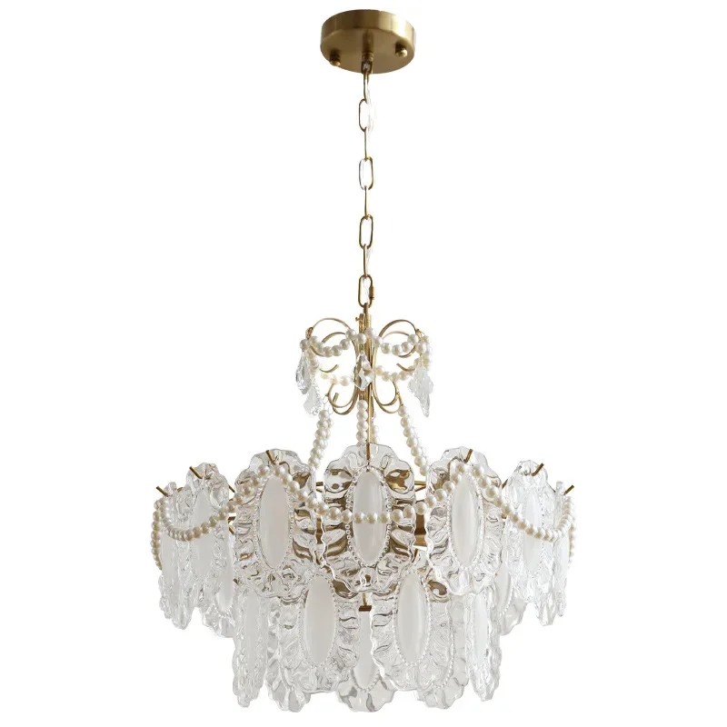 

Light French light luxury retro style glass chandelier, American cream style living room dining room bedroom lamp