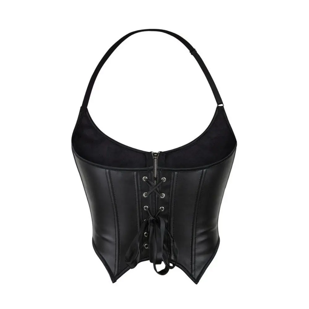 Women's Faux Leather Halter Corset Top, Sexy Boned Waist Cincher Bustier for Slimming