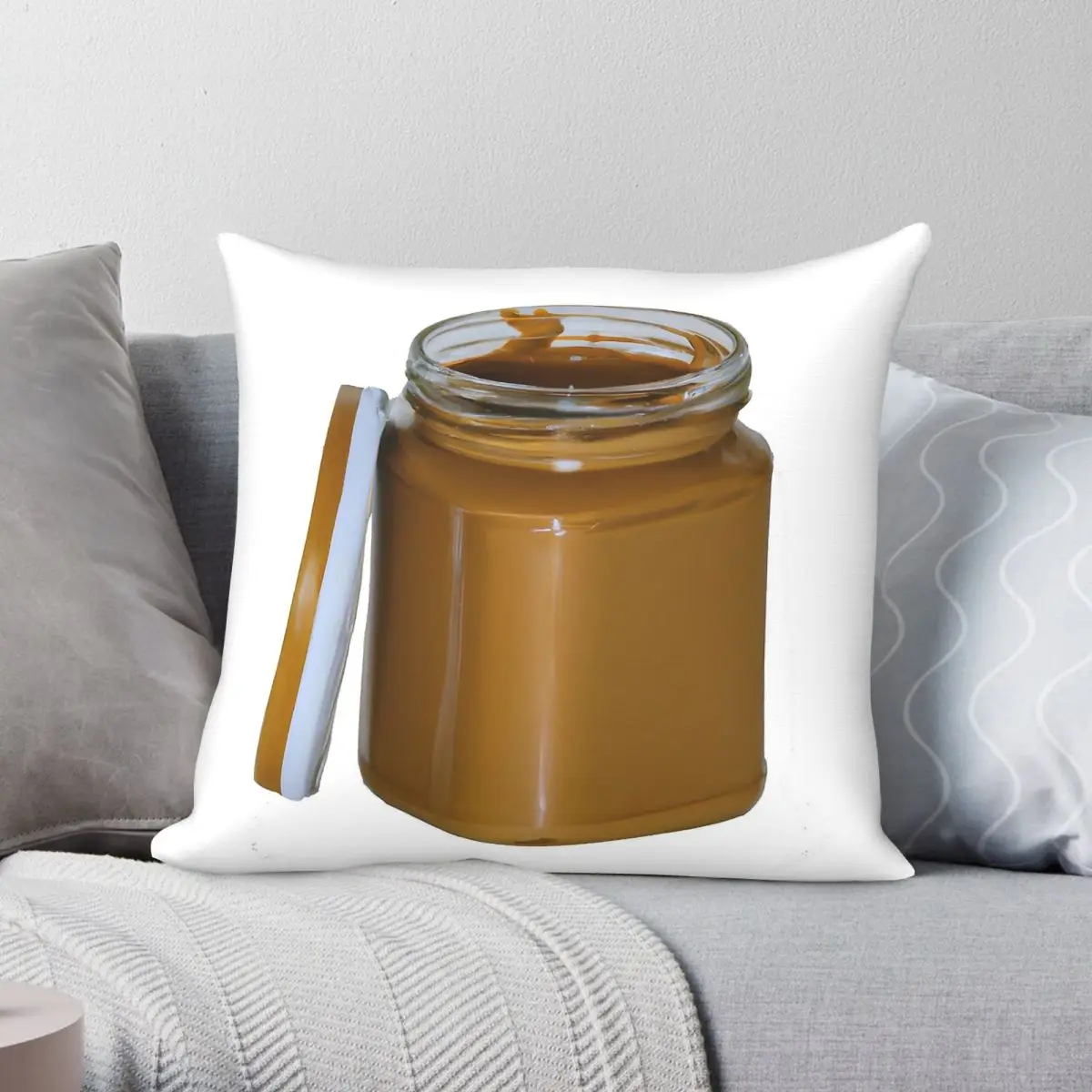 Peanut Butter Jar Square Pillowcase Polyester Linen Velvet Printed Zip Decorative Throw Pillow Case Sofa Cushion Cover