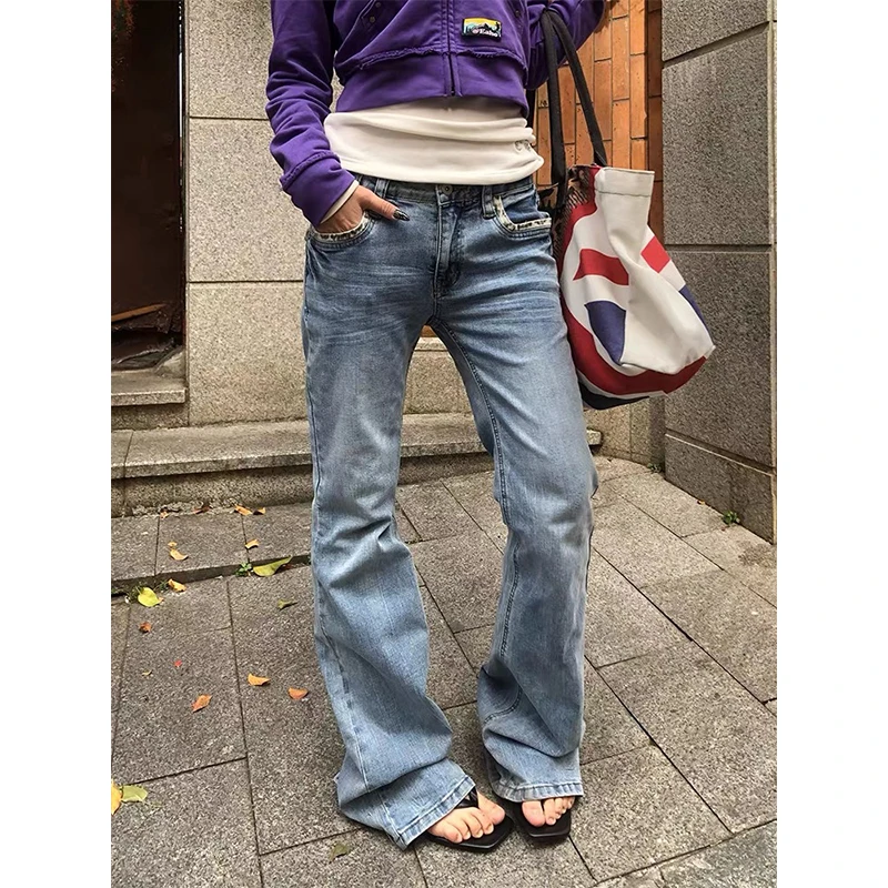 

Джинсы женские винтажные с леопардовым принтом, весна 2026, в стиле Харадзюку Y2K, эстетика 2000-х, широкие джинсы-брюки, уличная одежда