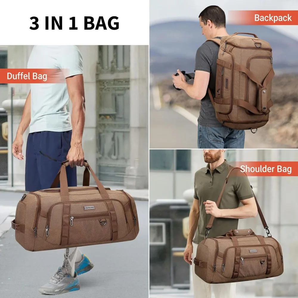 حقيبة قماشية 3 في 1 للرجال للسفر - حقيبة ظهر بسعة 40 لتر مع حجرة للأحذية، حقيبة عطلة نهاية الأسبوع بين عشية وضحاها