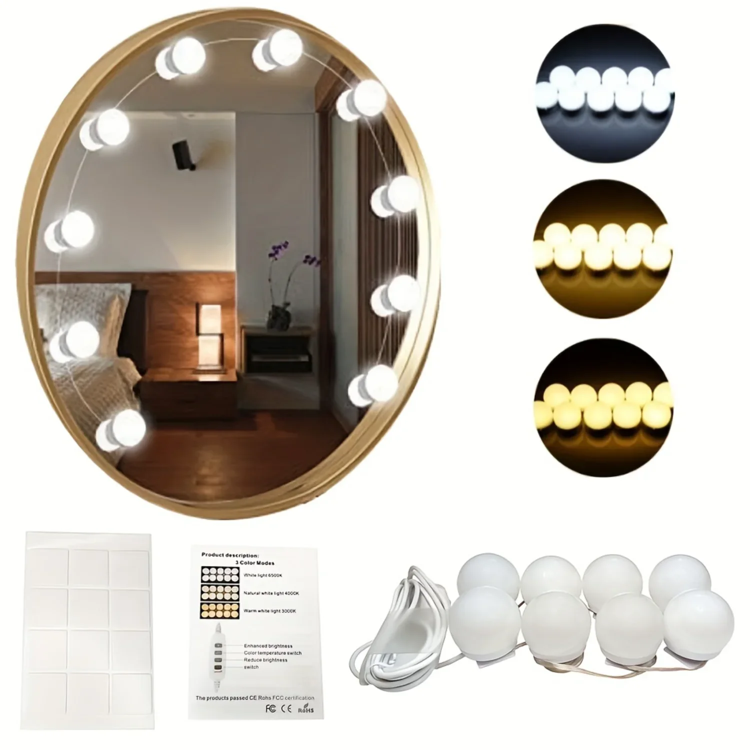 

1set LED Vanity Lights for Mirror, LED Makeup Mirror Light with 3 Color Lights, Mirror Lamp Lovely Gift For Wommen Wife Lover Gi