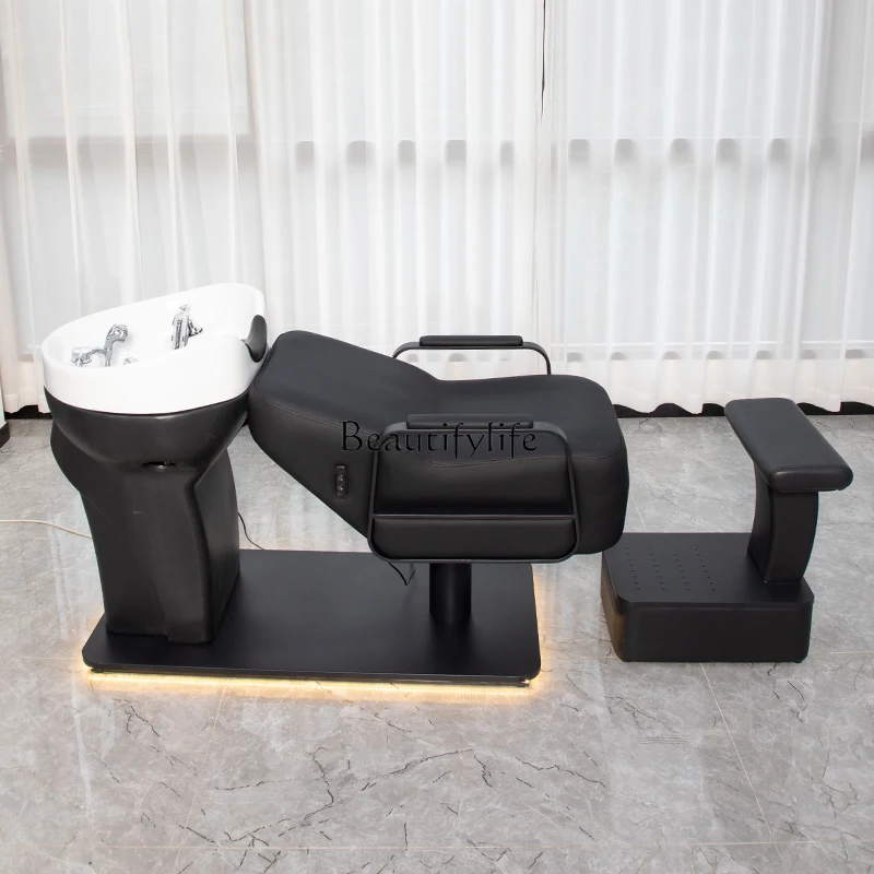 

High-end massage shampoo bed, stainless steel ceramic basin for hair salon, semi-reclining type