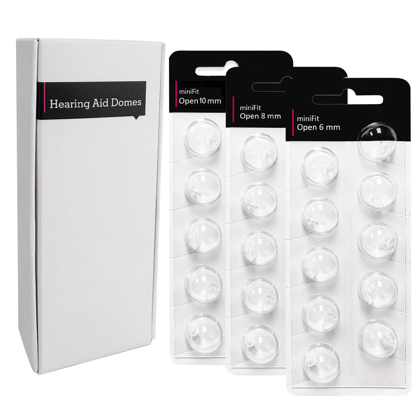 (2 Packs / 20 Pcs) Hearing Aid Domes for Oticon MiniFit Open Bass Dome(Open 6mm/Open  8mm/Open 1Omm) Minifit Domes