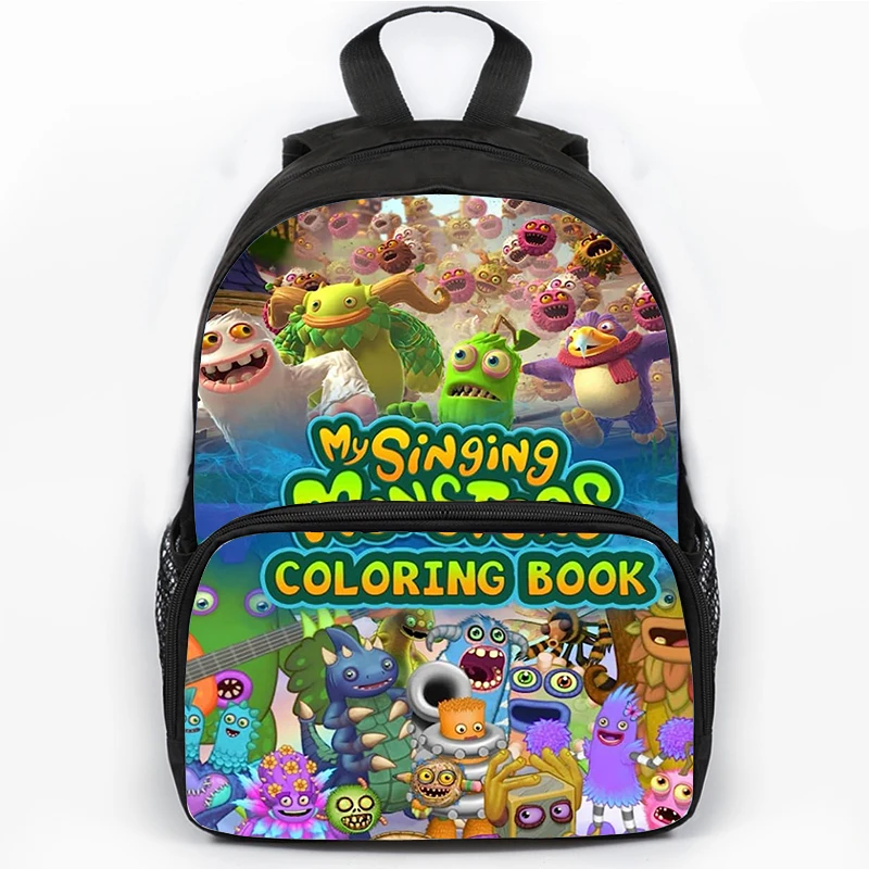 Waterproof Game My Singing Monsters Backpack, Mochila Escolar para Meninas e Meninos, Estudantes Travel Bag, Canvas Esporte Mochilas, 16\