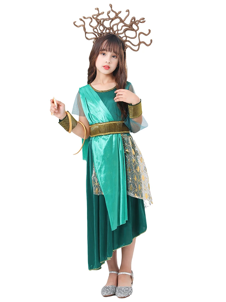 Girl Princess The Gorgon Medusa Ancient Greek Mythological Cosplay Dress Kids Halloween Carnival Party Costume