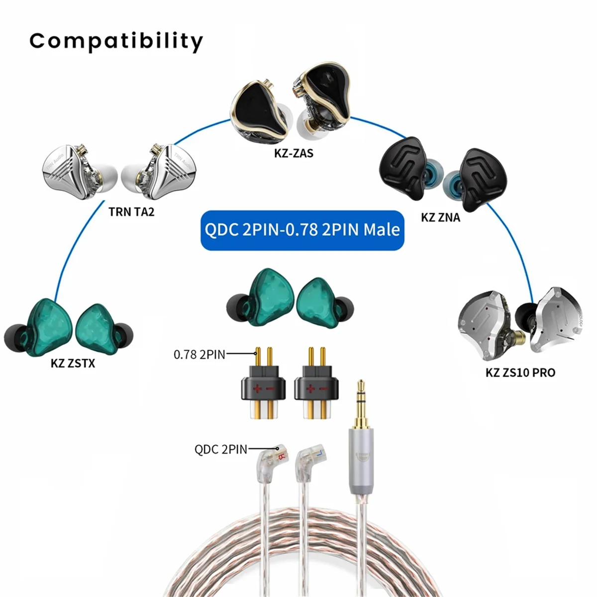 ارتفاع 2 قطعة أنثى إلى 0.78 2 دبوس ذكر سماعة محول إلى سماعات الأذن لموصل SHUOER/المغني/SOLOIST/EJ07/TAPE PRO B