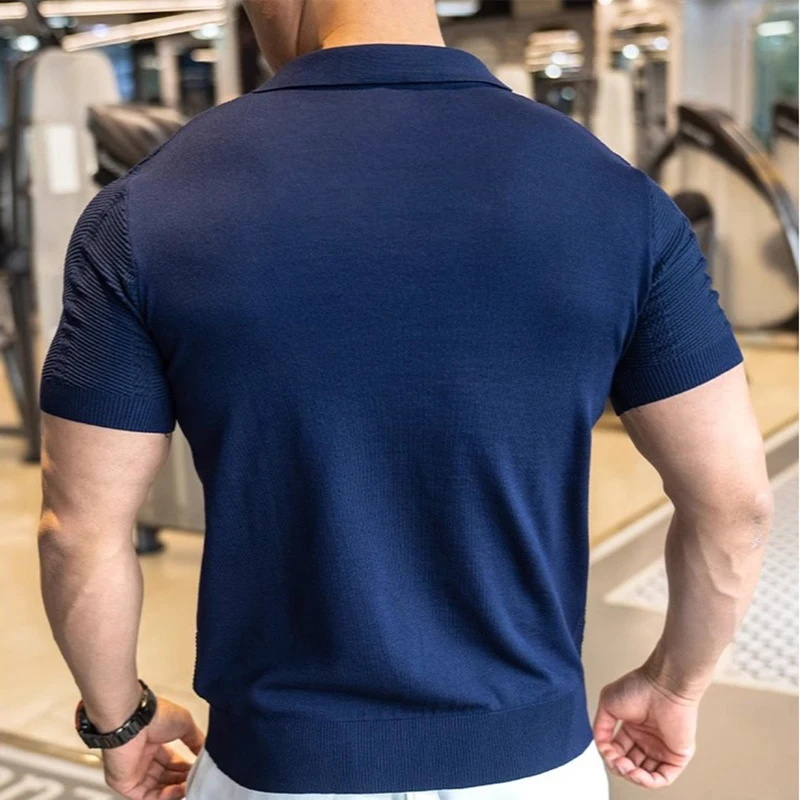 Sommer Business Poloshirt für Herren mit Kragen, Kurzarm, Gestrickt, Einfarbig, Slim Fit, Atmungsaktiv, Schnelltrocknend, Golf T-Shirt – Detail 23