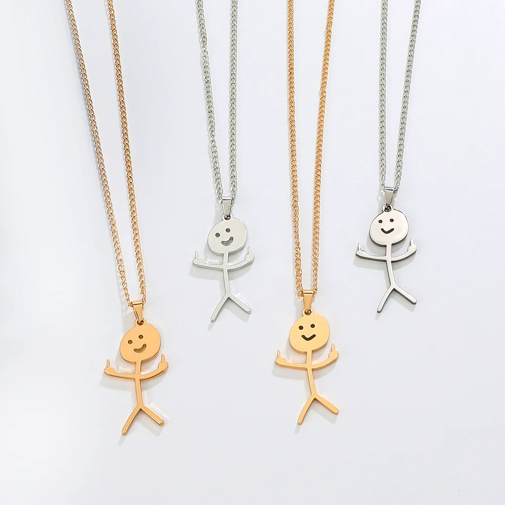 Funny Doodle Necklace Simple Middle Finger Pendant Necklace Men Women Hiphop Fashion Versatile Halloween Personalized Necklace