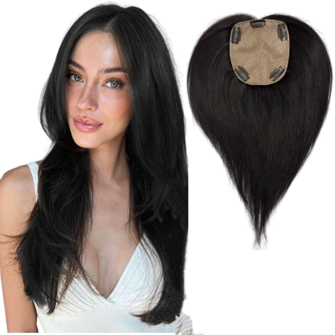 Silk Skin Base Human Hair Topper Free Parting Toppers for for Women Clip in Hairpiece Natural Scalp Top Brazilian Hair Extension
