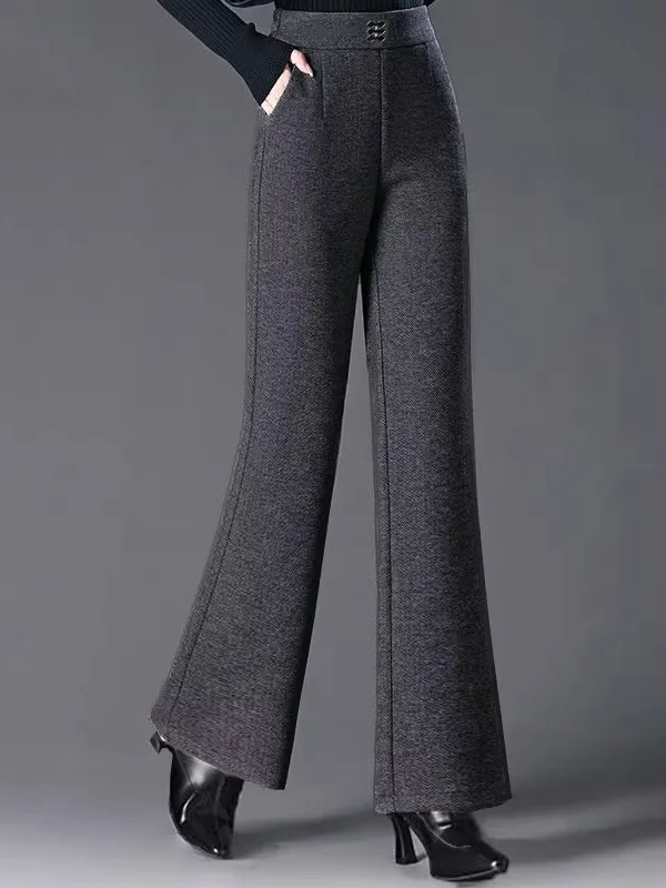 Herbst Winter Woolen Ausgestelltes Hosen frauen Neue Faion Gerade Lose Beiläufige Ausgestelltes Hosen Mittleren Alters Und Ly Fce-gefüttert Hosen
