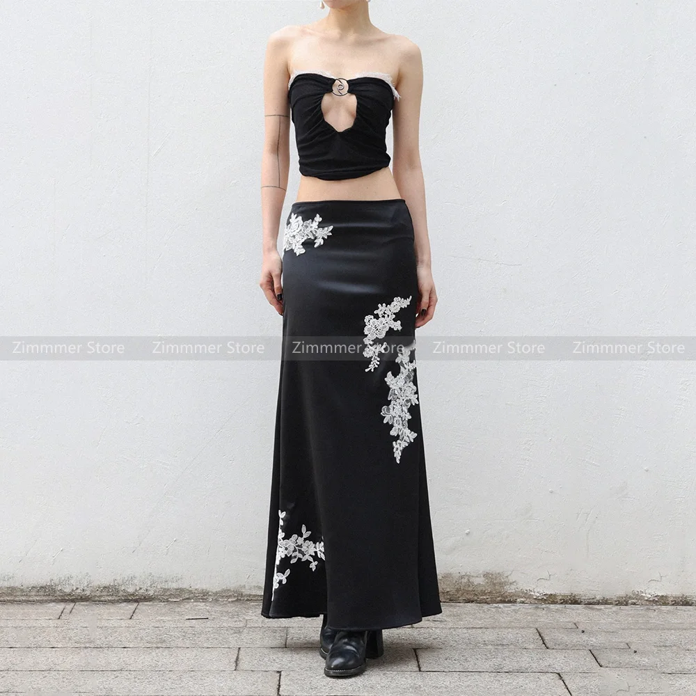 

Temperament advanced sense of lace embroidery flower splicing open A-line fishtail half-body skirt female