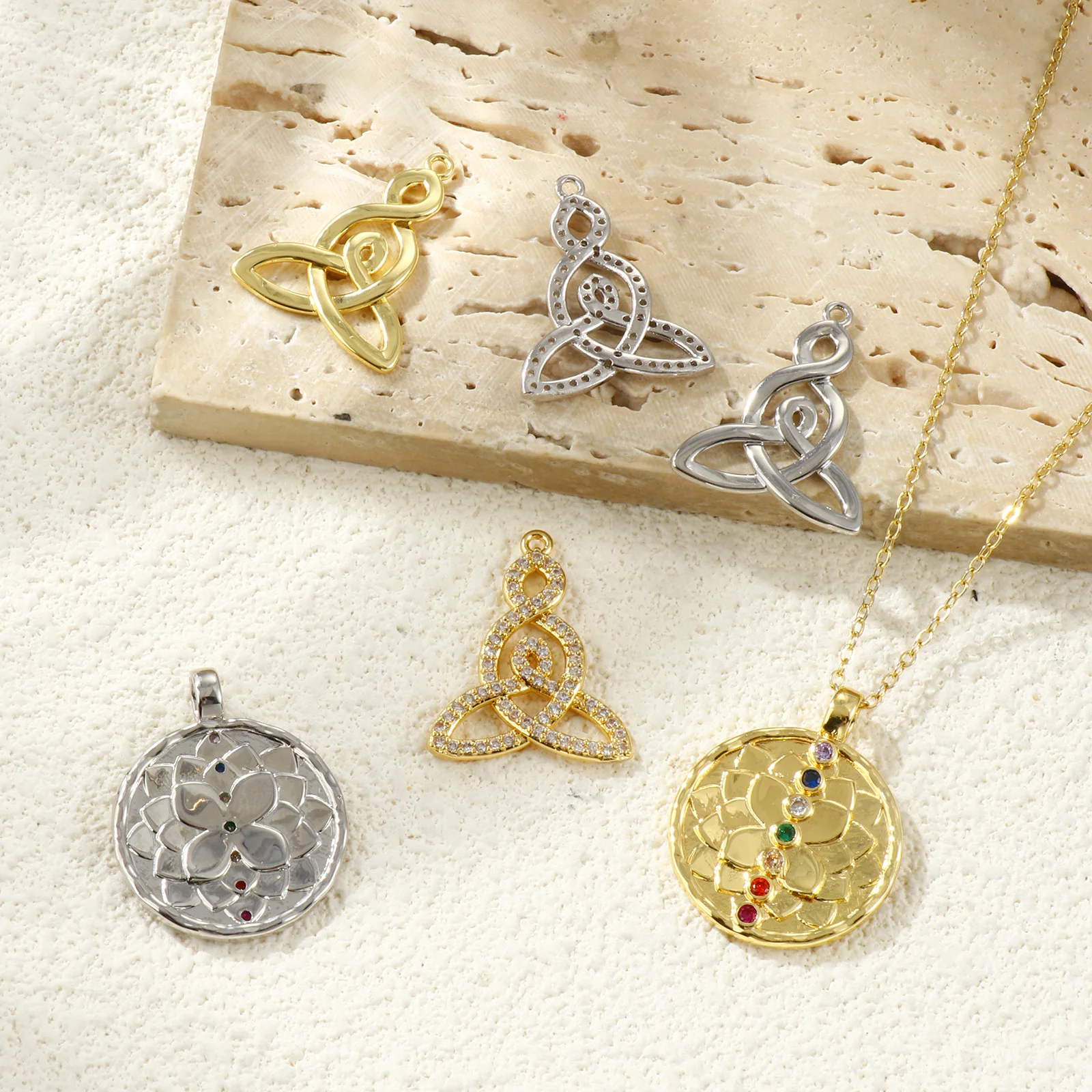 1pc Religious Brass Charms Multicolor Celtic Knot Yoga Healing Multicolor Rhinestone Pendant DIY Necklace For Women Jewelry Gift