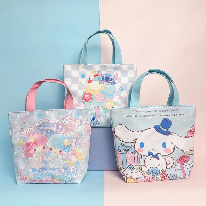 

Sanrio Anime Hello Kitty Cinnamoroll Anime Pu Tote Bag Cute Kuromi My Melody Cartoon Student Lunch Box Bento Bag Toys for Kids