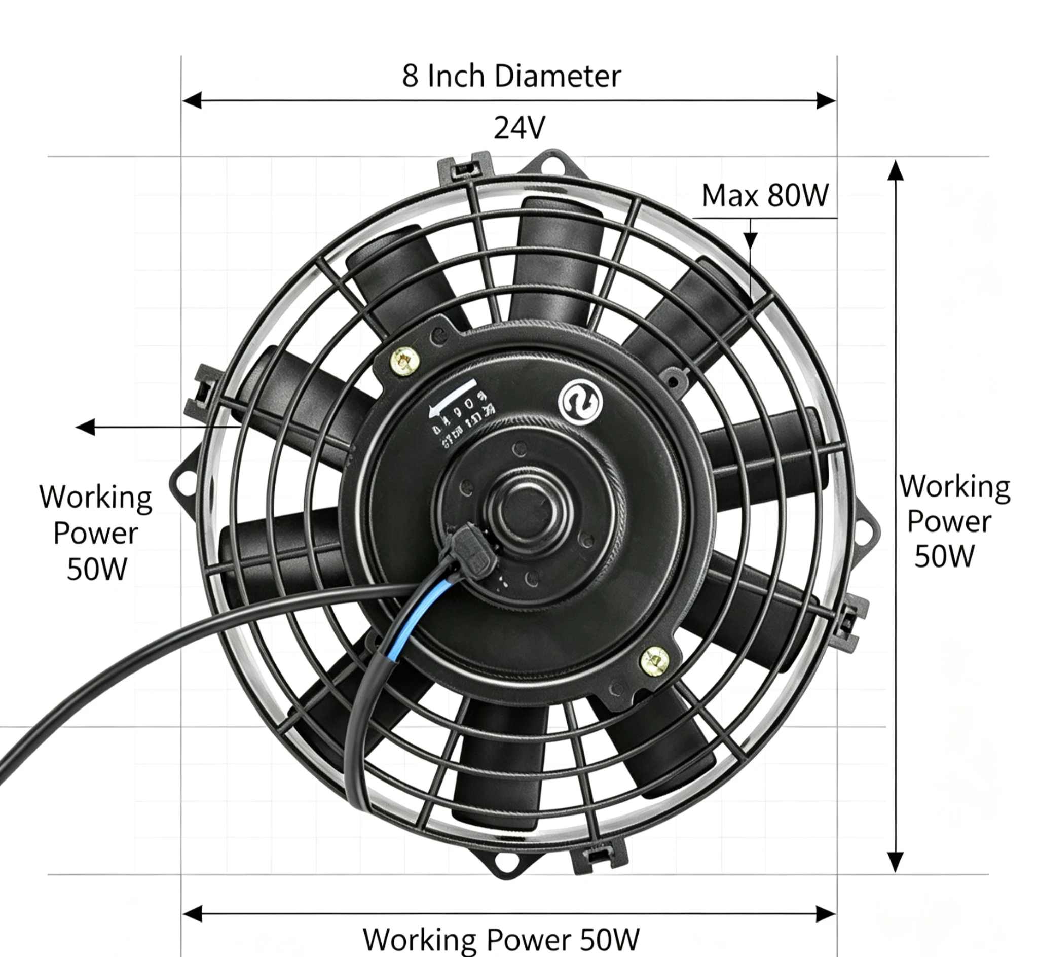 Cooling Fan Black for Street/Rat/Hot Rod Classic Muscle Car 24V 8'' Universal Air Conditioning Electric Condenser