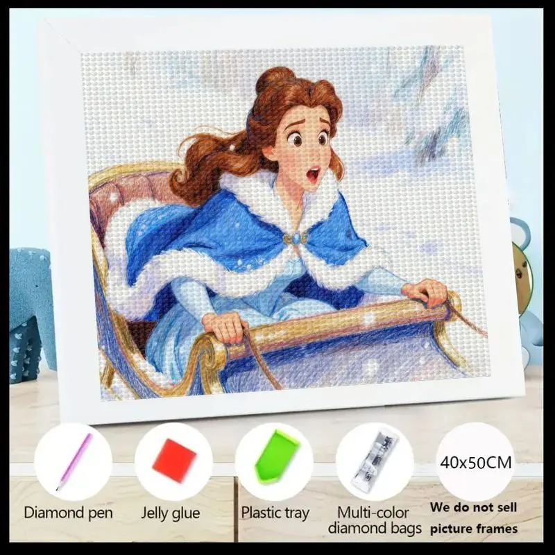 

1PC DIY 5D Full Drill Diamond Painting Kit, Belle Princess Winter Sleigh Ride Scene, Enchanting Cartoon Character Crystal Art, S