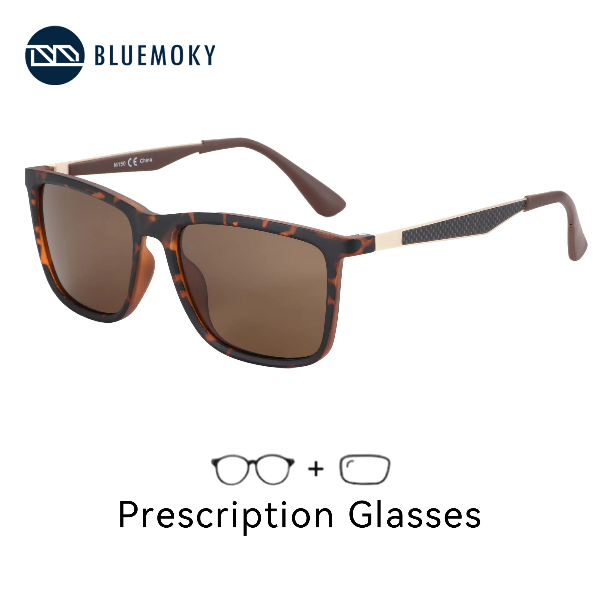 BLUEMOKY Polarized Prescription Sunglasses for Men Rectangle Ultralight Carbon Fiber Frame UV400 Protection Classic Shades