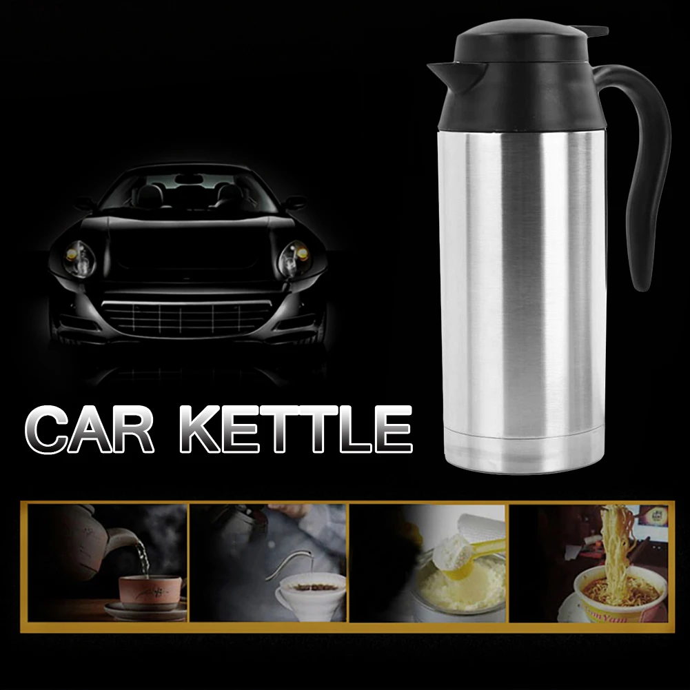12/24V Car Electric Kettle Stainless Steel 750ml Car Coffee Mug Boil Dry Protection Car Kettle Boiler Heating Travel Cup Kettle