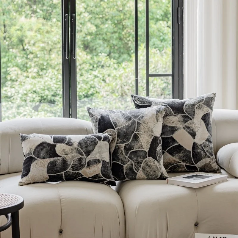 Modern Abstract Pillow Cover Set | Jacquard Texture Cushion Cases | Black & White Minimalist Sofa Bedroom Decor Throw Pillows