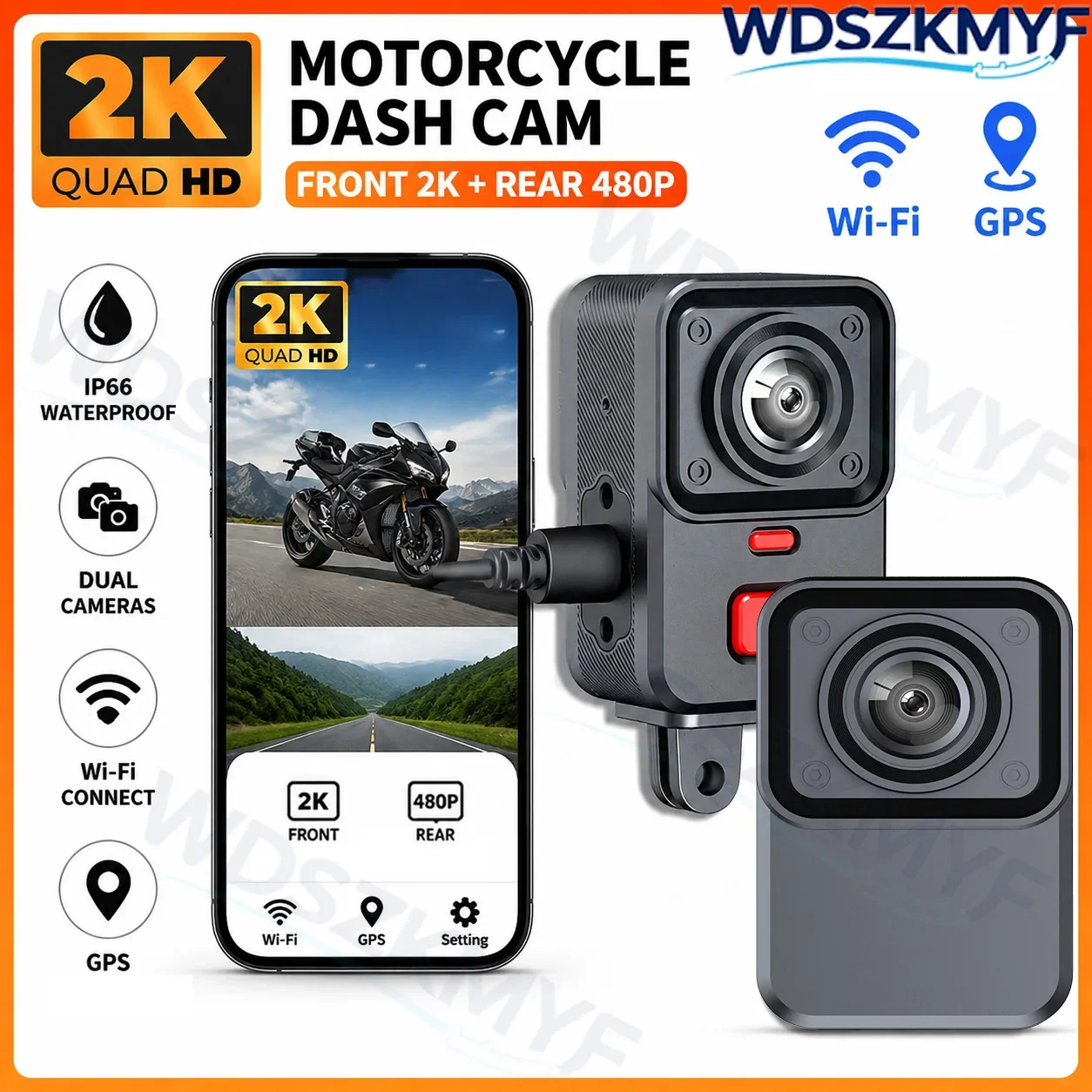 2K HD Dual Camera Motorcycle DVR WiFi GPS Waterproof IP66 Single lens Loop Recording Cam Video Recorder Mountain Bicycle Motor