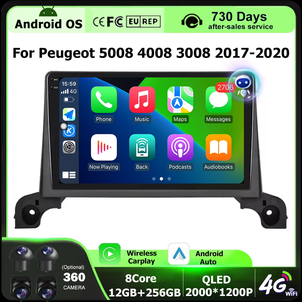 

9'' Car Radio Multimedia Video Player GPS Navigation For Peugeot 5008 4008 3008 2017-2020 Android 16 Auto Carplay Head Unit DSP