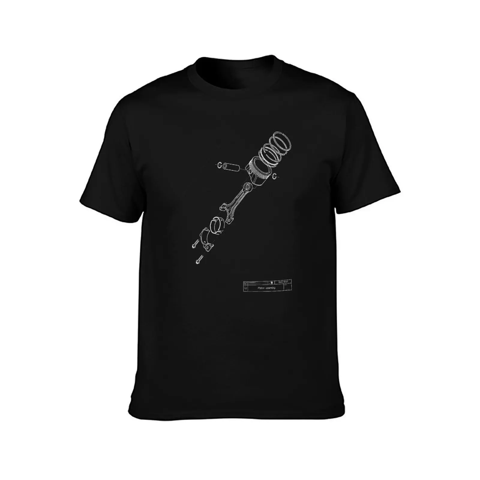 Piston Exploded View T-Shirt Vintage Print Crew Neck Tee T-Shirt