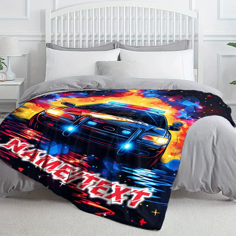 بطانية من الفلانيل ذات اسم مخصص لسيارة الشرطة ناعمة ودافئة وخفيفة الوزن مثالية للأريكة والسرير والسفر والمكتب